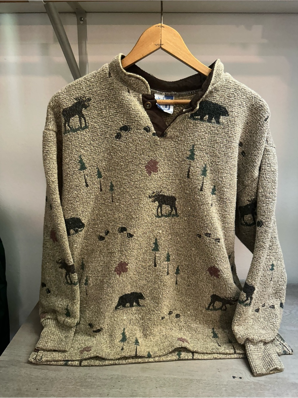 Vintage Art Unlimited Moose Bear Nature AOP Sweater Size Medium Cabincore